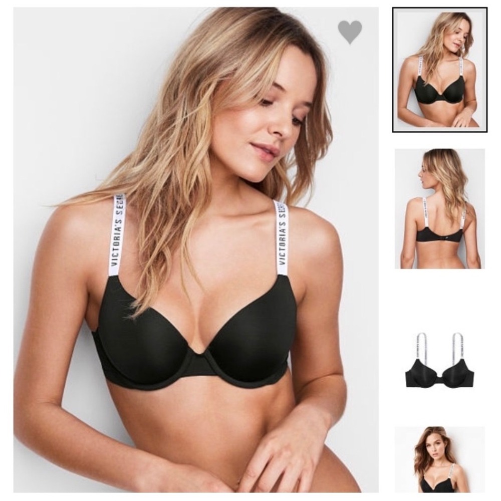 Victoria's Secret T-Shirt Bra Women 32D Black Logo Strap Wireless Minimalist NWT